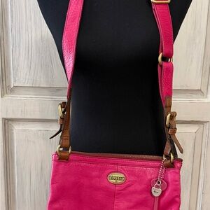 Fossil Fuchsia Leather Crossbody Bag